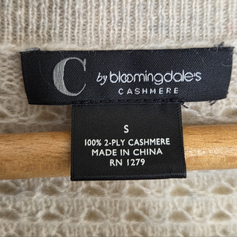 C by Bloomingdales | Cashmere Beige Open Knit Sweater Size Small Elevated Basic - Picture 4 of 5